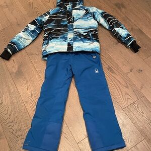 Spyder Blue Multi-Print Ski Jacket with Royal Blue Pants